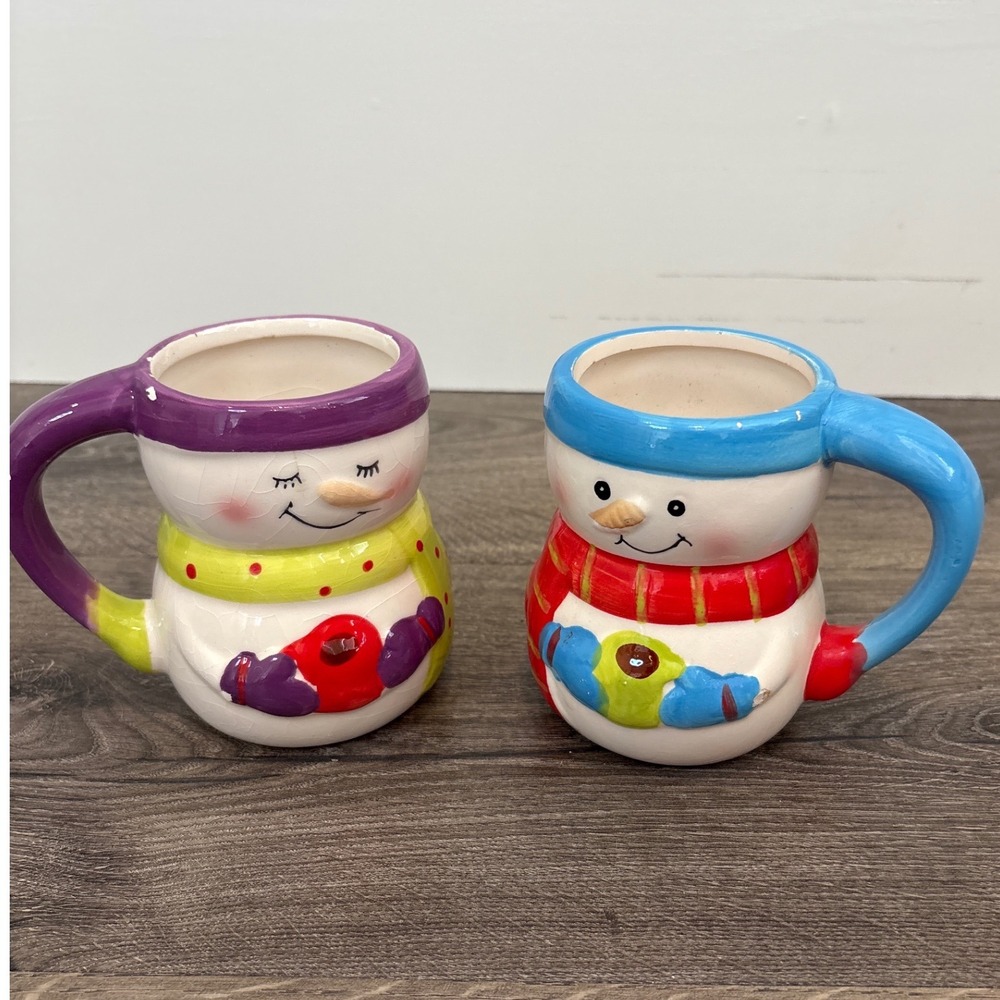 Bay Island Set‎ of 2 Christmas Snowman Mugs Festive Holiday NEW
